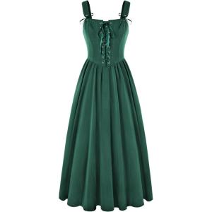 image:imageScarlet Darkness Renaissance Dress Women Lace Up Cottagecore Sleeveless Long Dress Medieval CostumeGreen