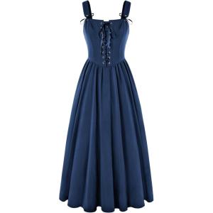 image:imageScarlet Darkness Renaissance Dress Women Lace Up Cottagecore Sleeveless Long Dress Medieval CostumeNavy Blue