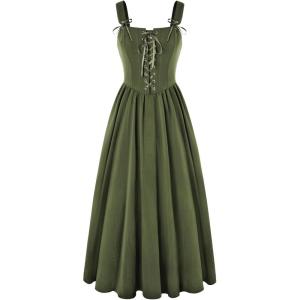 image:imageScarlet Darkness Renaissance Dress Women Lace Up Cottagecore Sleeveless Long Dress Medieval CostumeOlive Green