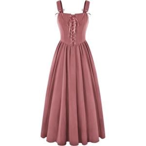 image:imageScarlet Darkness Renaissance Dress Women Lace Up Cottagecore Sleeveless Long Dress Medieval CostumePink