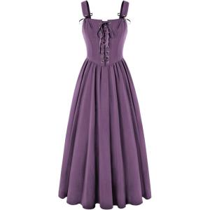 image:imageScarlet Darkness Renaissance Dress Women Lace Up Cottagecore Sleeveless Long Dress Medieval CostumePurple