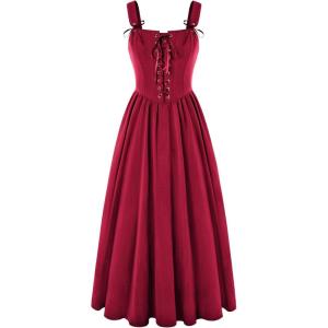 image:imageScarlet Darkness Renaissance Dress Women Lace Up Cottagecore Sleeveless Long Dress Medieval CostumeRed