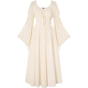 image:imageScarlet Darkness Renaissance Dress for Women Medieval Peasant Dress Long Bell Sleeve DressesApricot