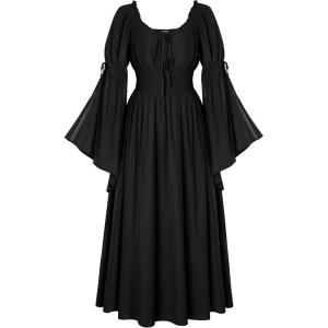 image:imageScarlet Darkness Renaissance Dress for Women Medieval Peasant Dress Long Bell Sleeve DressesBlack
