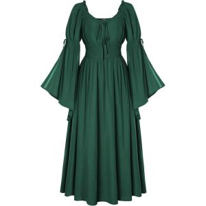 image:imageScarlet Darkness Renaissance Dress for Women Medieval Peasant Dress Long Bell Sleeve DressesGreen