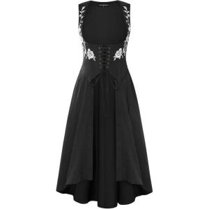 image:imageScarlet Darkness Renaissance Hood Dress for Women Medieval Costume Underbust Pirate Dresses with PocketsBlack