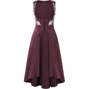 image:imageScarlet Darkness Renaissance Hood Dress for Women Medieval Costume Underbust Pirate Dresses with PocketsBurgundy