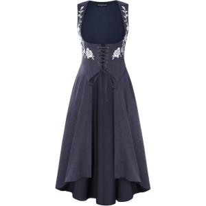 image:imageScarlet Darkness Renaissance Hood Dress for Women Medieval Costume Underbust Pirate Dresses with PocketsNavy