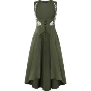 image:imageScarlet Darkness Renaissance Hood Dress for Women Medieval Costume Underbust Pirate Dresses with PocketsOlive Green