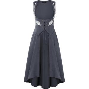 image:imageScarlet Darkness Renaissance Hood Dress for Women Medieval Costume Underbust Pirate Dresses with PocketsSlate Gray
