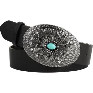 image:imageScarlet Darkness Western Belt for Women Leather Cowgirl Belt with Turquoise Buckle Country Belts for Jeans DressesBlack