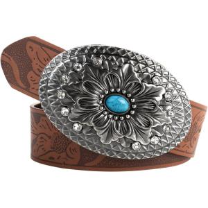 image:imageScarlet Darkness Western Belt for Women Leather Cowgirl Belt with Turquoise Buckle Country Belts for Jeans DressesBrown Cow Print With Crystal Buckle