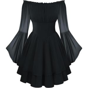 image:imageScarlet Darkness Women Corset Dress Off Shoulder Bell Sleeve Ruffled Fairy Mini DressBlack