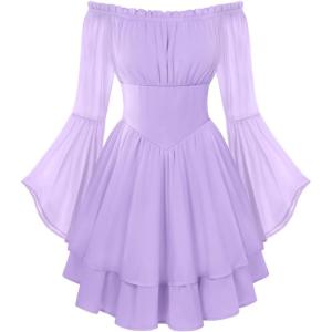 image:imageScarlet Darkness Women Corset Dress Off Shoulder Bell Sleeve Ruffled Fairy Mini DressLight Purple