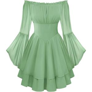 image:imageScarlet Darkness Women Corset Dress Off Shoulder Bell Sleeve Ruffled Fairy Mini DressSage Green
