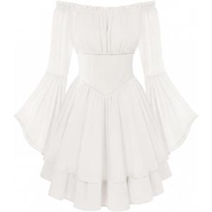 image:imageScarlet Darkness Women Corset Dress Off Shoulder Bell Sleeve Ruffled Fairy Mini DressWhite