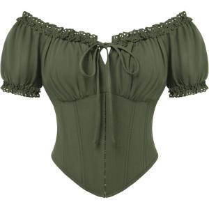 image:imageScarlet Darkness Women Corset Tops Renaissance Off the Shoulder Shirt Summer Dressy Lace Square Neck BlouseOlive Green
