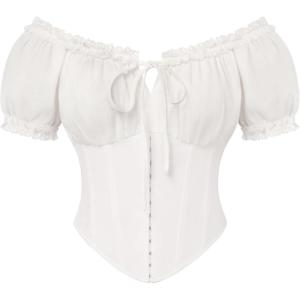 image:imageScarlet Darkness Women Corset Tops Renaissance Off the Shoulder Shirt Summer Dressy Lace Square Neck BlouseWhite