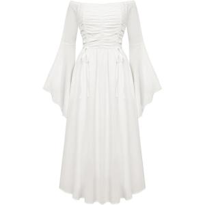 image:imageScarlet Darkness Women Renaissance Costume Bell Sleeve Off Shoulder Maxi Medieval Dress White XXL