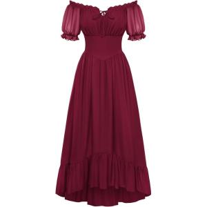 image:imageScarlet Darkness Women Renaissance Dress Puff Sleeve Off Shoulder Fairy Milkmaid DressBurgundy Red
