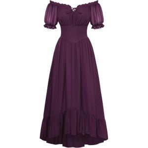 image:imageScarlet Darkness Women Renaissance Dress Puff Sleeve Off Shoulder Fairy Milkmaid DressDark Plum