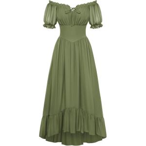 image:imageScarlet Darkness Women Renaissance Dress Puff Sleeve Off Shoulder Fairy Milkmaid DressDusty Green