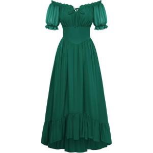 image:imageScarlet Darkness Women Renaissance Dress Puff Sleeve Off Shoulder Fairy Milkmaid DressForest Green