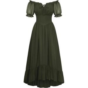 image:imageScarlet Darkness Women Renaissance Dress Puff Sleeve Off Shoulder Fairy Milkmaid DressOlive Green