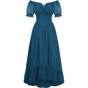 image:imageScarlet Darkness Women Renaissance Dress Puff Sleeve Off Shoulder Fairy Milkmaid DressPeacock Blue