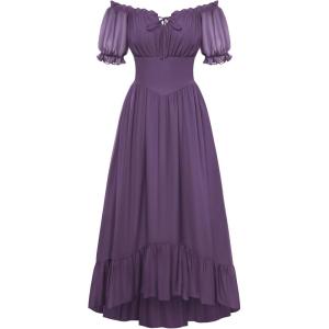 image:imageScarlet Darkness Women Renaissance Dress Puff Sleeve Off Shoulder Fairy Milkmaid DressPurple