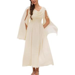 image:imageScarlet Darkness Women Renaissance Dress Split Bell Sleeve Cowl Neck Peasant Medieval DressApricot