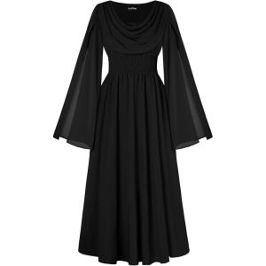 image:imageScarlet Darkness Women Renaissance Dress Split Bell Sleeve Cowl Neck Peasant Medieval DressBlack