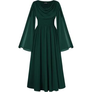 image:imageScarlet Darkness Women Renaissance Dress Split Bell Sleeve Cowl Neck Peasant Medieval DressDark Green