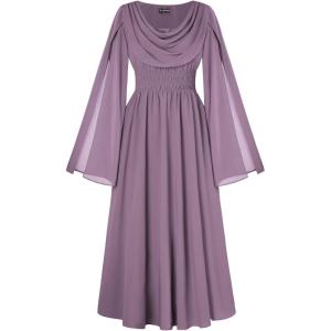 image:imageScarlet Darkness Women Renaissance Dress Split Bell Sleeve Cowl Neck Peasant Medieval DressDusty Lavender