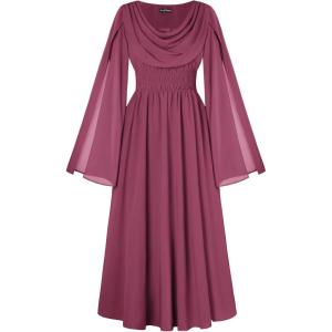 image:imageScarlet Darkness Women Renaissance Dress Split Bell Sleeve Cowl Neck Peasant Medieval DressDusty Rose