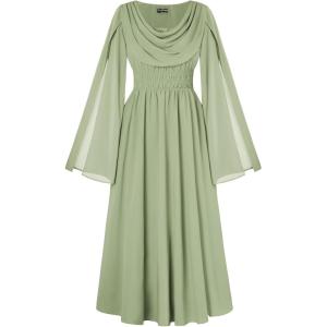 image:imageScarlet Darkness Women Renaissance Dress Split Bell Sleeve Cowl Neck Peasant Medieval DressLight Green