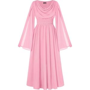 image:imageScarlet Darkness Women Renaissance Dress Split Bell Sleeve Cowl Neck Peasant Medieval DressLight Pink