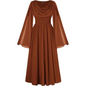 image:imageScarlet Darkness Women Renaissance Dress Split Bell Sleeve Cowl Neck Peasant Medieval DressRust