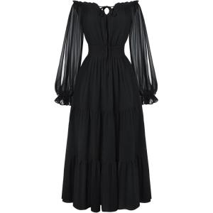 image:imageScarlet Darkness Women Renaissance Off Shoulder Split Sleeve Smocked Waist Tiered Maxi DressBlack