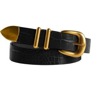 image:imageScarlet Darkness Women Synthetic Leather Belts with Buckle 23mm Wide Belt for Jeans Pant Dress Textured Black Gold Buckle S