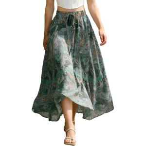 image:imageScarlet Darkness Womens Boho Maxi Skirt Renaissance Skirt ALine Elastic High Waist Long Skirts with PocketsGreen Floral