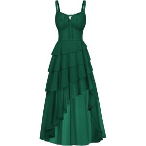 image:imageScarlet Darkness Womens Renaissance Corset Dress 2026 Summer Asymmetrical Sundress Pirate Gothic Chiffon DressesEden Green