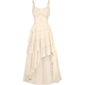 image:imageScarlet Darkness Womens Renaissance Corset Dress 2026 Summer Asymmetrical Sundress Pirate Gothic Chiffon DressesIvory