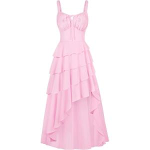 image:imageScarlet Darkness Womens Renaissance Corset Dress 2026 Summer Asymmetrical Sundress Pirate Gothic Chiffon DressesLight Pink