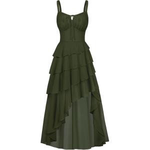 image:imageScarlet Darkness Womens Renaissance Corset Dress 2026 Summer Asymmetrical Sundress Pirate Gothic Chiffon DressesOlive Green