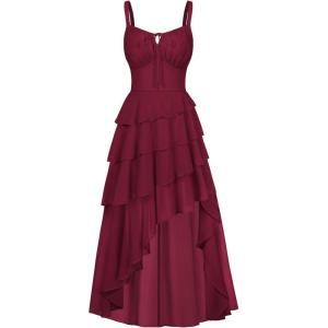 image:imageScarlet Darkness Womens Renaissance Corset Dress 2026 Summer Asymmetrical Sundress Pirate Gothic Chiffon DressesWine