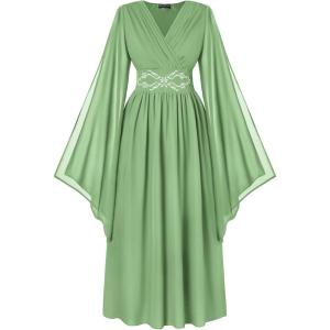 image:imageScarlet Darkness Womens Renaissance Costume Wrap V Neck Medieval Dress Split Bell Sleeve Embroidery Fairy DressesLight Green