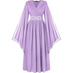 image:imageScarlet Darkness Womens Renaissance Costume Wrap V Neck Medieval Dress Split Bell Sleeve Embroidery Fairy DressesLight Purple