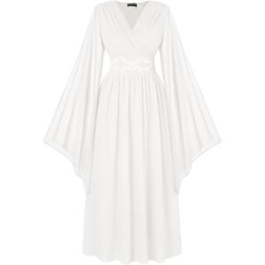 image:imageScarlet Darkness Womens Renaissance Costume Wrap V Neck Medieval Dress Split Bell Sleeve Embroidery Fairy DressesWhite