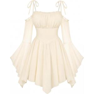 image:imageScarlet Darkness Womens Renaissance Fairy Dress A Line Boho Off Shoulder Corset Dress with PocketsApricot